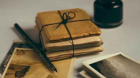 Alte Dokumente (Symbolbild) Alte Schriftstücke und Fotos liegen auf einer ebenen Fläche.