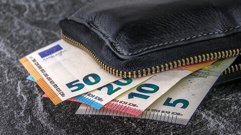 Verschiedene Euronoten stecken aufgefächert in einer Geldbörse.